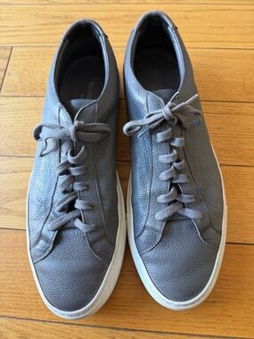 Gray Leather Men's Low-Top Sneakers